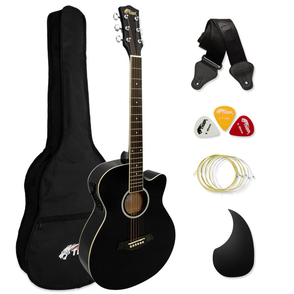  Tiger Electro Acoustic Guitar for Beginners - Black
