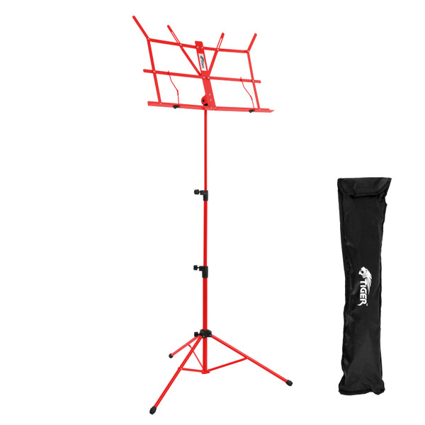 Tiger Easy Folding Sheet Music Stand with Bag - Portable Music Stand In Red