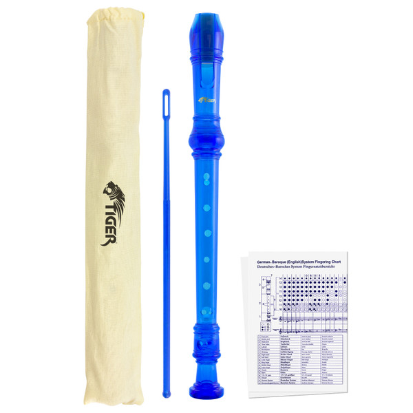 Tiger Descant Recorder - Blue - Carry Case & Cleaning Rod
