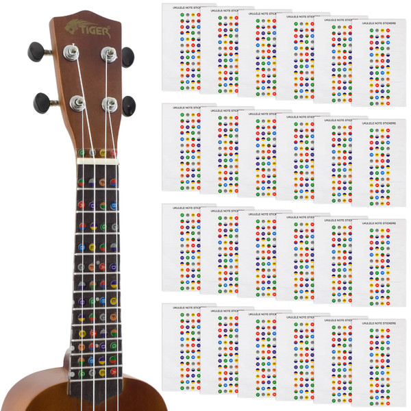 Tiger Ukulele Note Sticker - Colour Coded Fretboard Stickers - 24 Pack