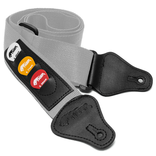 Tiger Guitar Strap with Pick Holders & Picks - Grey