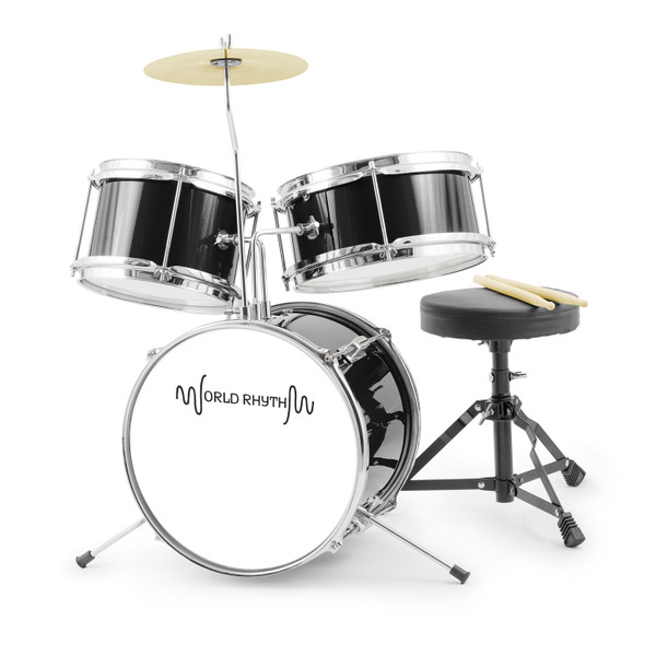 Kids Drum Kit by World Rhythm - 3 Piece Junior Drum Set in Black