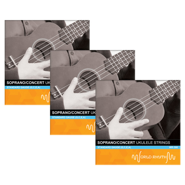 Soprano Ukulele Strings by World Rhythm - Nylon Uke Strings - Pack of 3