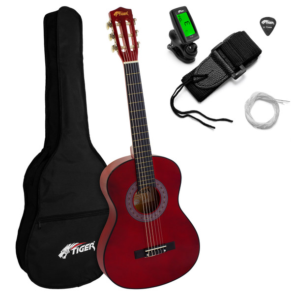 Classical Guitar - Red 3/4 Size Guitar Inc Tuner, Bag, Picks & Strap Age 9-11