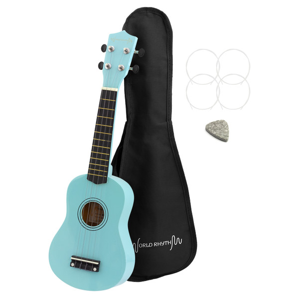 Soprano Ukulele by World Rhythm - Soprano Uke and Gig Bag with Light Blue Finish