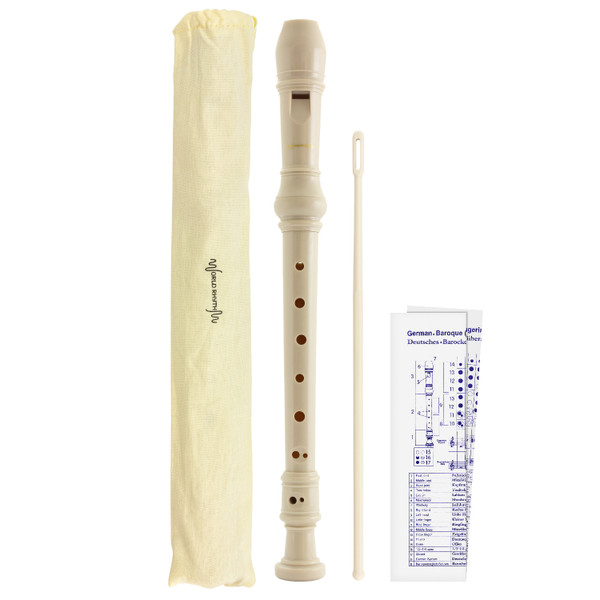 Descant Recorder - Three Piece School, Beginners Recorder with Bag - White