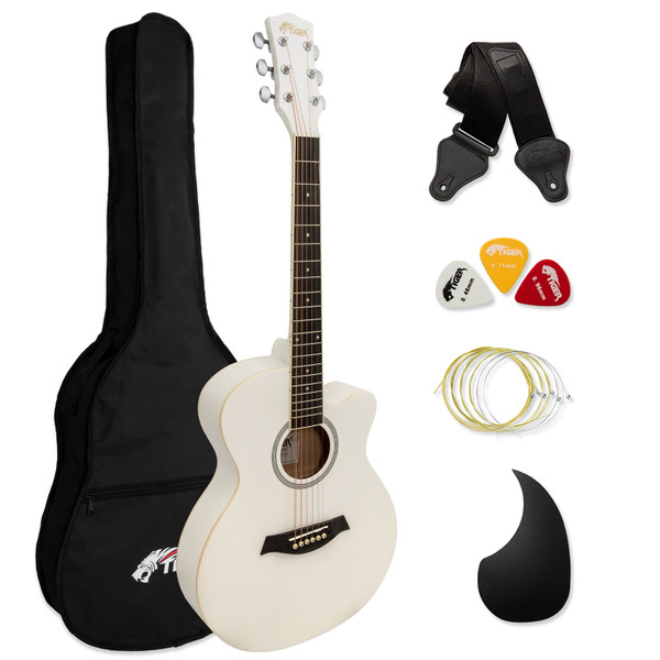 Tiger ACG1-WH34 Acoustic Guitar with Steel Strings - 3/4 Size - White