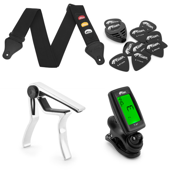 TIGER Guitarist Gift Pack - Plectrums/Picks, Strap, Digital Tuner, Trigger Capo