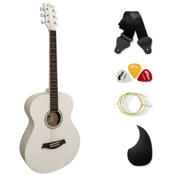 Tiger White Acoustic Guitar for Beginners with 6 Months FREE Lessons