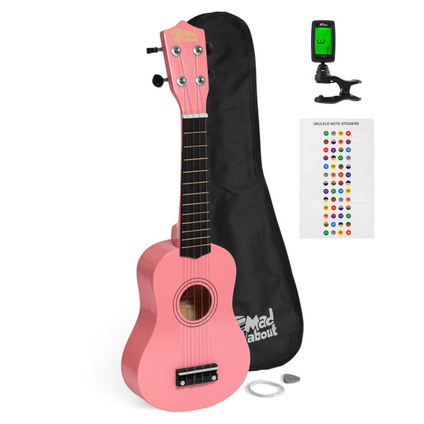 Mad About soprano ukulele gig bag with adjustable shoulder strap and carry handle. Lightweight black protective ukulele case designed for safe storage, transport and protection of 21-inch soprano ukuleles.