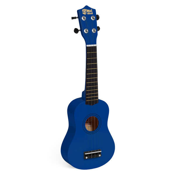 Mad About Blue soprano ukulele featuring a compact 21-inch design, carbon strings and geared tuning pegs. Lightweight beginner ukulele ideal for children, students and first-time players.