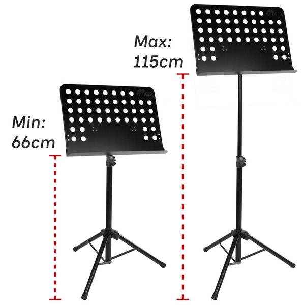 Tiger Orchestral Music Stand - Adjustable, Tilt & Full Rotation - Black