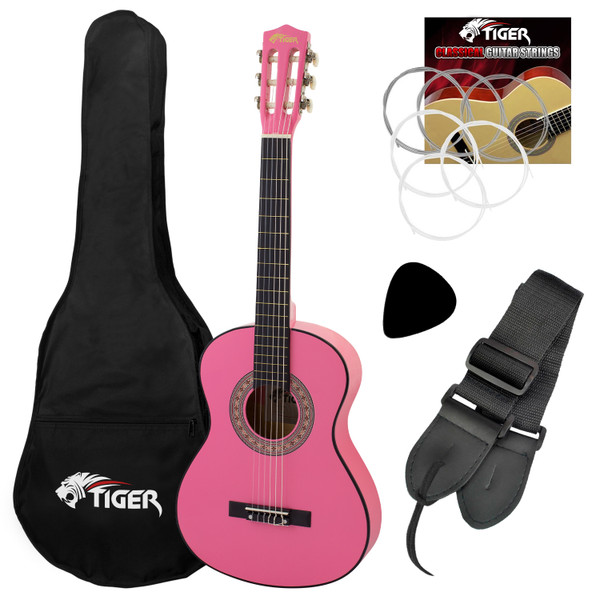 Tiger Left Handed 3/4 Pink Classical Guitar Package