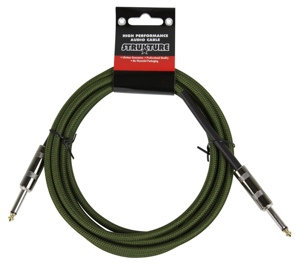 10ft Instrument Cable, 6mm Woven - Military Green