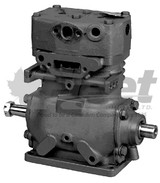 Reman TF-501 Pulley Drive air brake compressor, water/air cooled, thru-drive, base oil feed, for heavy-duty trucks, semi trucks, and commercial vehicles.