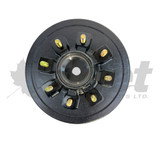 FP08-219-90 12" trailer brake drum, 8 stud 1/2", 6.5" BC, Quick-Lube dust cap. Fits Dexter 7K- 8K axles with FP605BK bearing kit option.