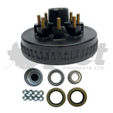 FP08-219-91 12" trailer brake drum, 8 stud, 9/16", 6.5" BC with Quick-Lube dust cap. Fits Dexter 7K- 8K axles, includes compatible bearing kit FP605BK.