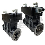 9115159350CMX twin WABCO compressor, ST676-style Cummins air brake compressor, 30 CFM, flange mount, ST676, 3025085, 3048680