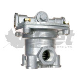 Sealco 110200-G relay emergency valve, charging style with ratio feature, 1/4" control and supply ports, 3/4" reservoir, four 3/8" deliveries, 4.5 PSI crack pressure.
