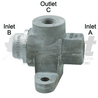 278614-g double check valve for truck air brake systems, 3/8 npt ports, horizontal mount, oem-grade shuttle design