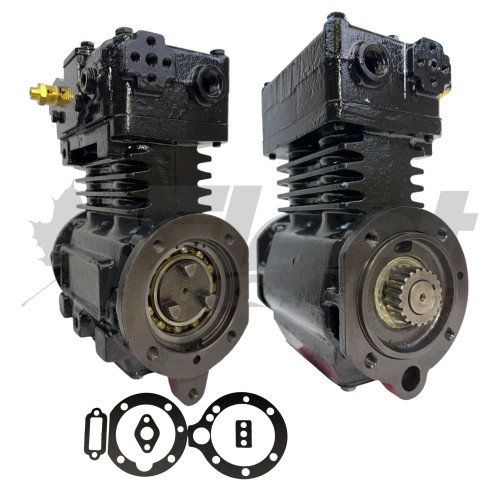 107507X certified reman TF-750 Cummins air brake compressor with gear kit, flange mount, dual port 107507, 107001, 107819, 3069181, 3074471, 5001711, 5003265