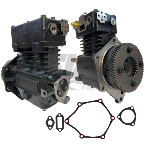 TF-550 Detroit air brake compressor 109429X remanufactured for 60 Series trucks. Right air inlet, top/right outlet, 109429X, 23522122, 065537, 23516840, 5001614, 5003150