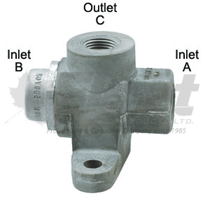 278614-g double check valve for truck air brake systems, 3/8 npt ports, horizontal mount, oem-grade shuttle design