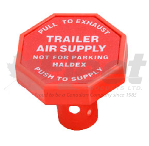 KN20900 trailer air supply push/pull knob, RCCC red, 3/8" shaft, for pin-type push-pull valves in heavy-duty trailers.
