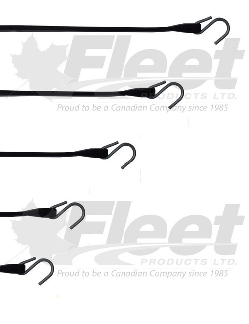 RAT09 9-inch rubber tarp strap with zinc S-hooks, heavy-duty black EPDM tie-down for securing trailer and truck tarps.
