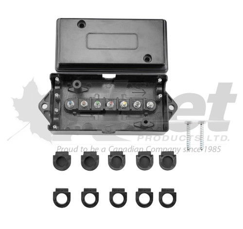 7-wire junction box with 10-32 terminals, moisture-sealed composite housing, universal fit for trailer wiring systems 7-wire junction box with 10-32 terminals, moisture-sealed composite housing, universal fit for trailer wiring systems