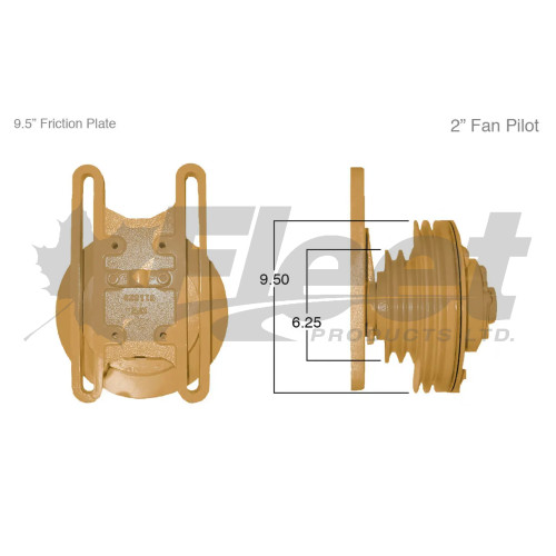 KB791007X reman HTS fan clutch for Caterpillar 3406 Freightliner FLD120. 9.5" friction plate, 2" pilot, 6.25"/9.5" pulleys.