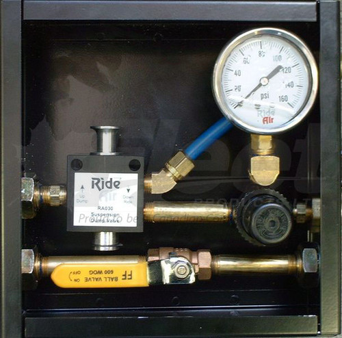 Lift axle control box with manual or optional solenoid actuation, 0-160 psi gauge, rear port mounting