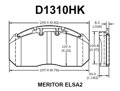 PE1310HK air disc brake pads fitment for Meritor Elsa-2 calipers, heavy-duty bus and truck applications