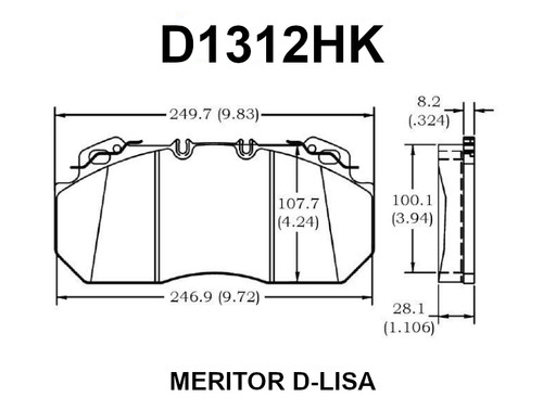 PE1312HK brake pads for Meritor D-Lisa calipers - Volvo, IMT, MCI compatible