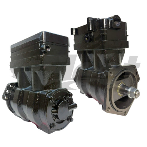 Reman WABCO 4127040087X twin air brake compressor for Volvo D12 FH12 trucks, flange mount, 85mm bore, SS636 model 4127040087, 4127040010, 20569224