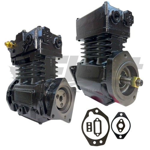 5004614X TF-750 air brake compressor for Navistar DT466/HT530, Bendix reman, 16.5 CFM, left discharge, water-cooled 5004614, 5004612, 109659X