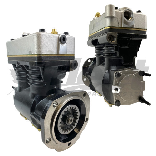 5005875X DF-596 air compressor remanufactured for Detroit Diesel Series 60, Volvo / Mack 20429339, 8113264, 85000064; Detroit Diesel 23515565, 23524143, 3987602; Cummins 5003879, 5004416, 5004417, 5005875, 5005920, 5006407, 5008303, 5011086; Bendix 5005875X, 800595; and Haldex 704067AT, 705795AT.