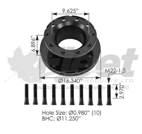 FPS41533-2 MAXX22T U-Style air disc rotor with Dura-Light hub, 10 long studs, 415mm OD OE: S415332, S-41533-2, S-37009-2, S-37009-1, S-41533-2