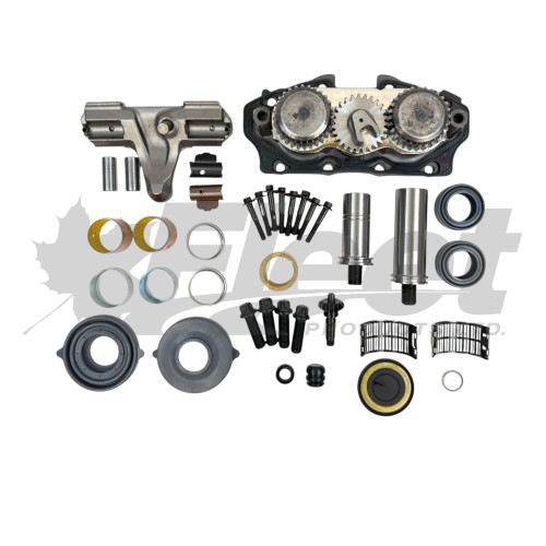 FPKEX225L Meritor EX225 caliper major repair kit with guide pins, bushings, seals, bolts, and housing for Mack, Volvo, Freightliner.