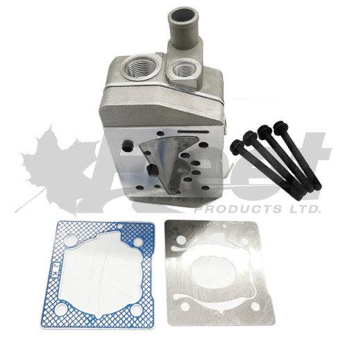 WABCO 9111549202 cylinder head assembly SS250 75MM bore for Cummins B-series and Mack compressors with water-cooled ports and valves. WABCO 9111549202, Cummins 4089208, WAB 61W16CH1
