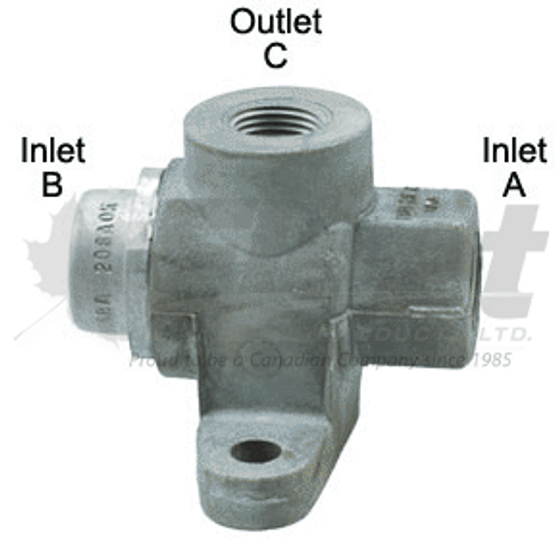 278614-g double check valve for truck air brake systems, 3/8 npt ports, horizontal mount, oem-grade shuttle design