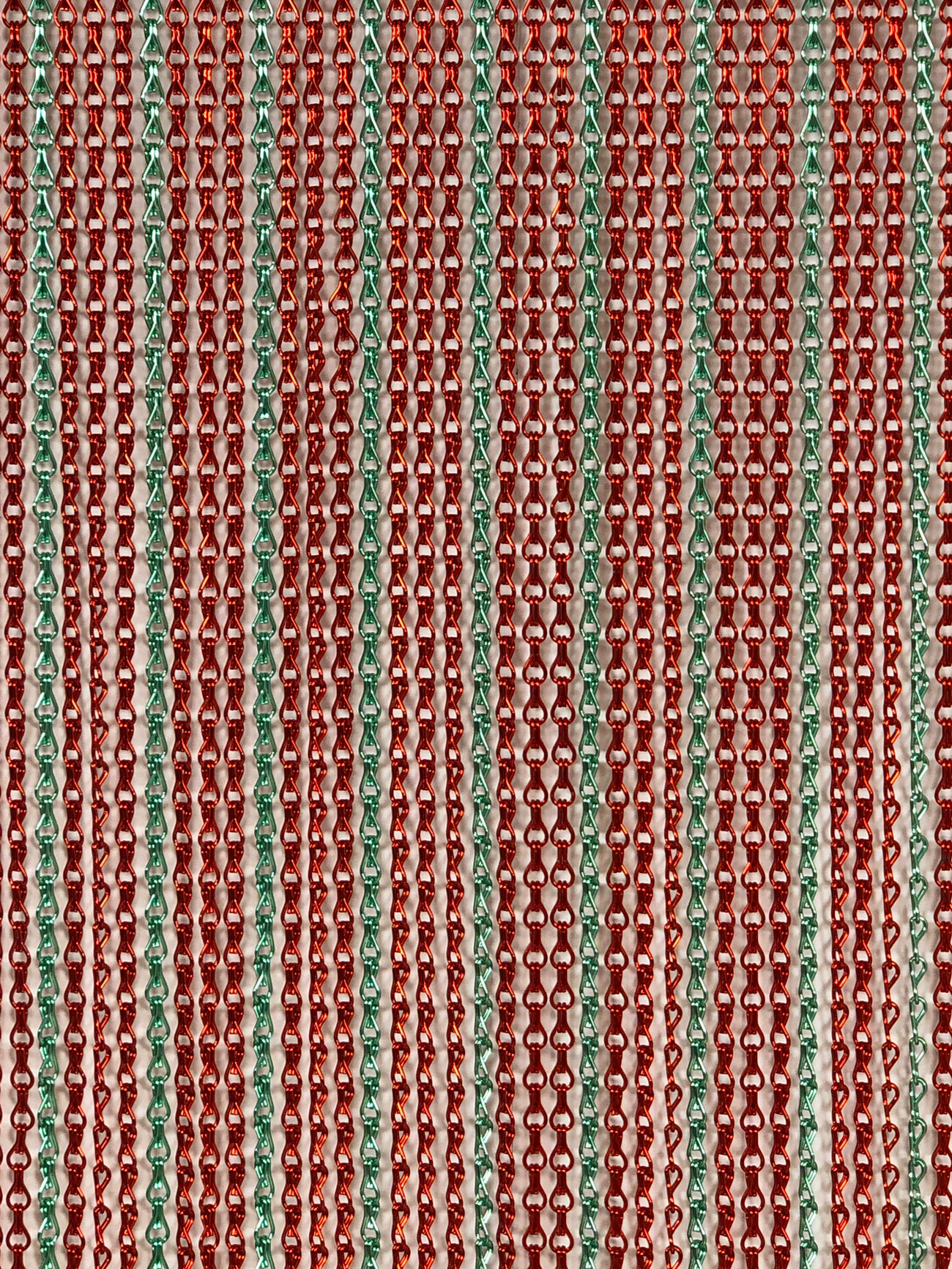 Metallic Red and Silver Striped Screen.  The best way to stop flies in your house is to use a chain screen !