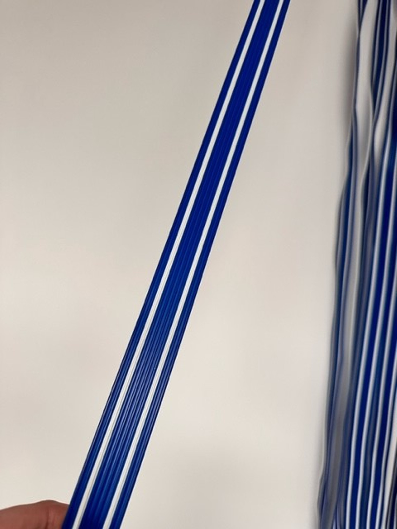 Blue and White striped PVC Screen. Fly screen protection for your home or business.