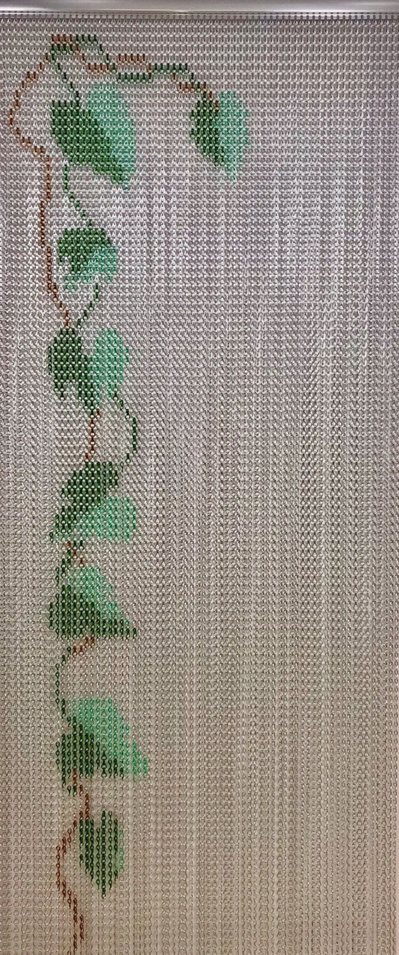 Vine Patterned Chain Screen. This screen has a mix of standard and premium colours to create a vine pattern on a silver background. This can be used in pest control or as a design screen inside or externally. We can supply screens in 2 widths - 76cm x 198cm or 90cm x 210cm. The length can be adjusted to suit your door opening. Vine Patterned Chain Screen. This screen has a mix of standard and premium colours to create a vine pattern on a silver background. This can be used in pest control or as a design screen inside or externally. We can supply screens in 2 widths - 76cm x 198cm or 90cm x 210cm. The length can be adjusted to suit your door opening.