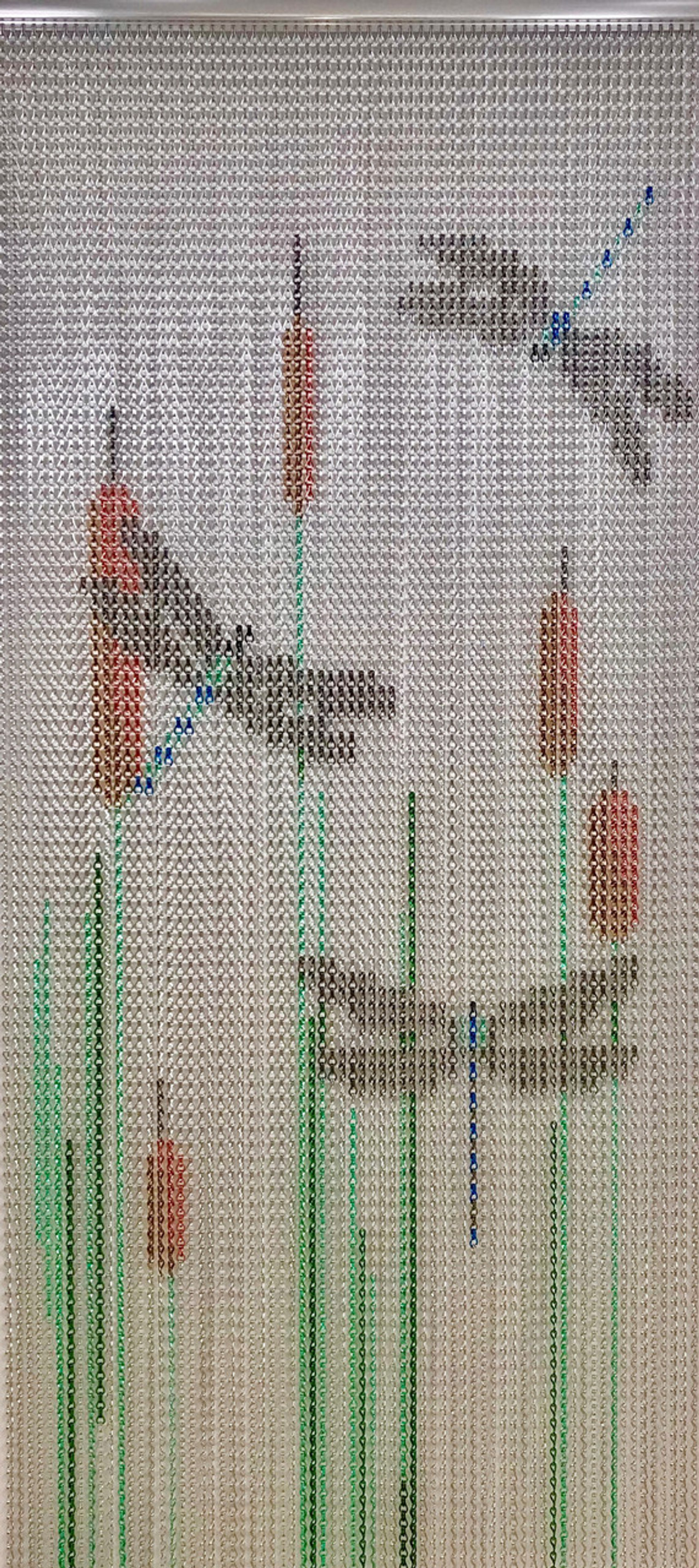 Dragonfly Patterned Chain Screen. This screen is a great alternative to a plain coloured screen and is available in 2 widths. This screen can be installed indoors and outdoors for pest control as the chain prevents flies, bees, wasps and bugs entering your home or business. This screen will allow air to flow though, access to be easy but pests will not enter. Dragonfly Patterned Chain Screen. This screen is a great alternative to a plain coloured screen and is available in 2 widths. This screen can be installed indoors and outdoors for pest control as the chain prevents flies, bees, wasps and bugs entering your home or business. This screen will allow air to flow though, access to be easy but pests will not enter.