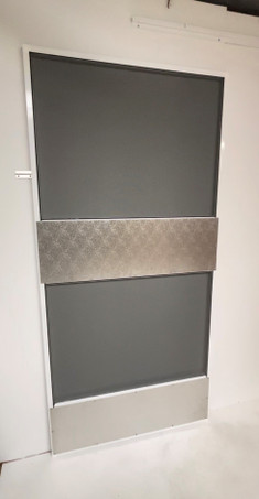 Nova Door - Brushed Aluminum (Push Plate Additional Charge). This door can be installed in high traffic commercial areas such as kitchens where you would like fresh air to flow but to keep pests, bugs and flies out.