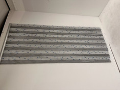 Chain screen that can be used for pest control in a domestic or commercial setting. The screen is 90cm x 210cm . This screen stops flies, bugs, insects, bees and wasps from entering your property. The background colour is Pewter and Silver Stripes with a Metallic Blue fleck made with single links