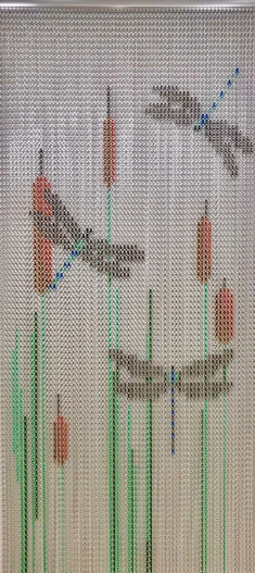 Dragonfly Patterned Chain Screen. This screen is a great alternative to a plain coloured screen and is available in 2 widths. This screen can be installed indoors and outdoors for pest control as the chain prevents flies, bees, wasps and bugs entering your home or business. This screen will allow air to flow though, access to be easy but pests will not enter. Dragonfly Patterned Chain Screen. This screen is a great alternative to a plain coloured screen and is available in 2 widths. This screen can be installed indoors and outdoors for pest control as the chain prevents flies, bees, wasps and bugs entering your home or business. This screen will allow air to flow though, access to be easy but pests will not enter.