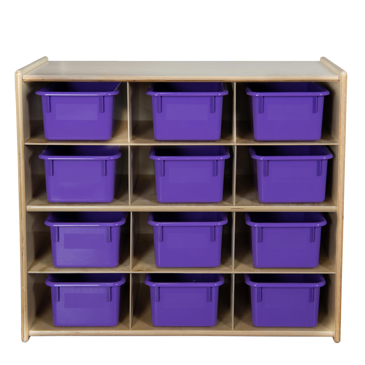 C16129PP Birch 12-Cubby Storage Unit w/Purple Tubs-RTA
