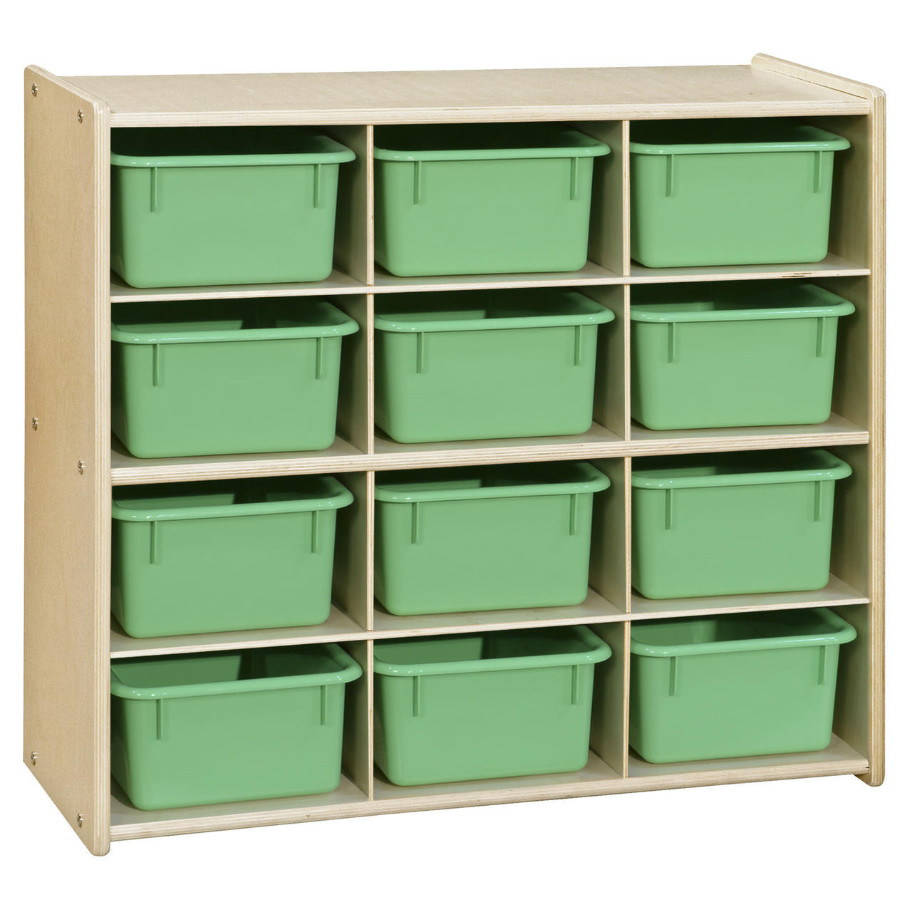 C16129FLG Birch 12-Cubby Storage Unit w/Lime Green Tubs-Assembled -  WoodDesigns